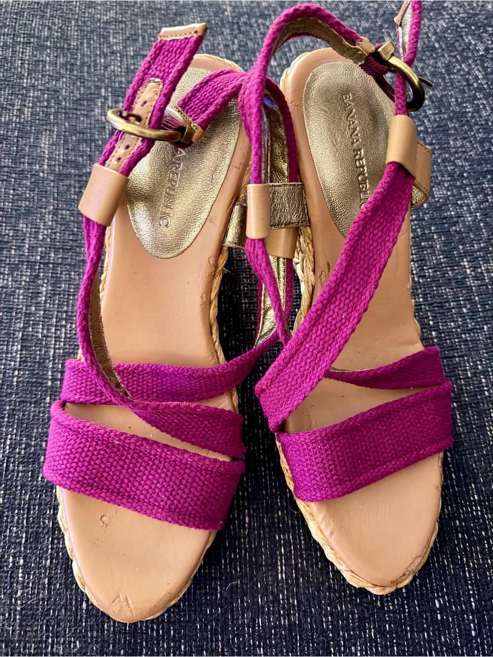 Banana Republic Magenta Strappy Wedge Espadrille Sandals